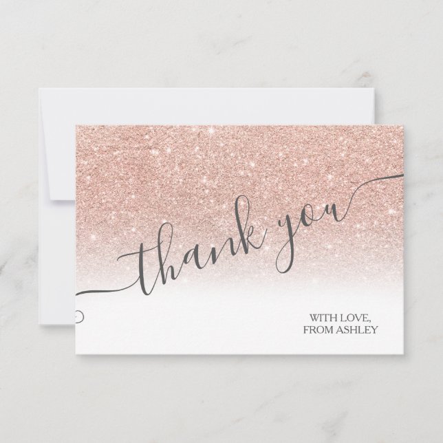 Rose gold glitter white ombre script thank you (Front)