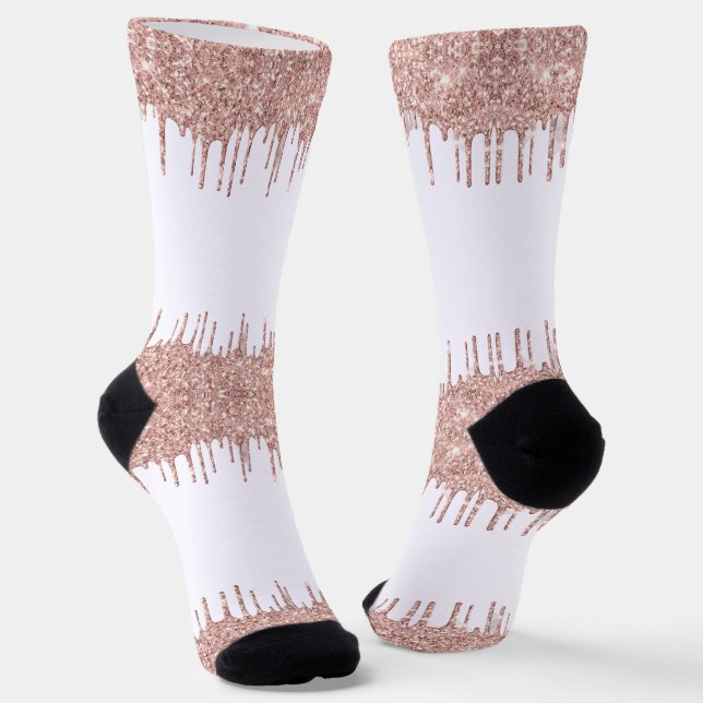 Rose Gold Glitter White Socks (Angled)