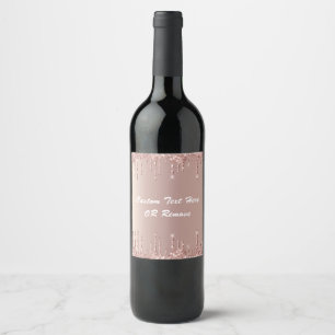 Rose Gold Glitter Wine Label with Custom Text Name