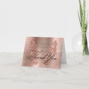 Rose Gold Glitter Wings and Foil Calligraphy Thank You Card