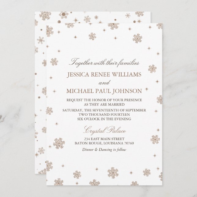 Rose Gold Glitter Winter Wonderland Wedding Invitation (Front/Back)