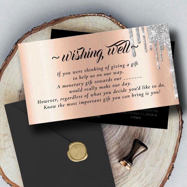 Rose Gold Glitter Wishing Well For Wedding Enclosure Card (Creator Uploaded)