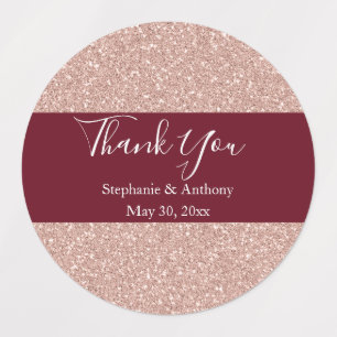 Rose Gold Glitter with Burgundy Wedding Thank You