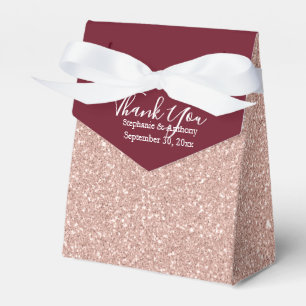 Rose Gold Glitter with Burgundy Wedding Thank You Favour Box
