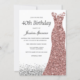 Rose Gold Glitter Womans 40th Birthday Party Invitation