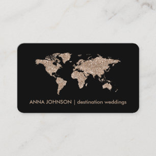 Rose Gold Glitter World Map Global Travel Agent Business Card