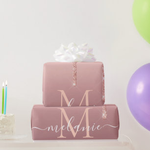 Rose Gold Glitter Wrapping Paper Your Name Letter