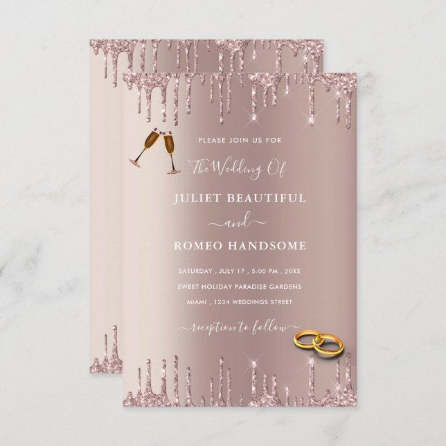 Rose Gold Glitter Your Design Wedding Invitation (Front/Back)