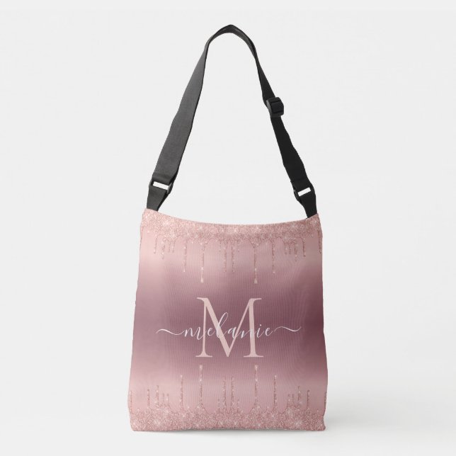 Rose Gold Glitter Your Letter Name Crossbody Bag (Front)
