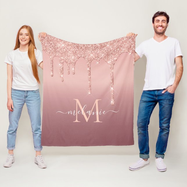Rose Gold Glitter Your Letter Name Fleece Blanket (In Situ)