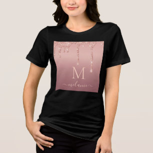 Rose Gold Glitter Your Letter Name Personalised Tri-Blend Shirt
