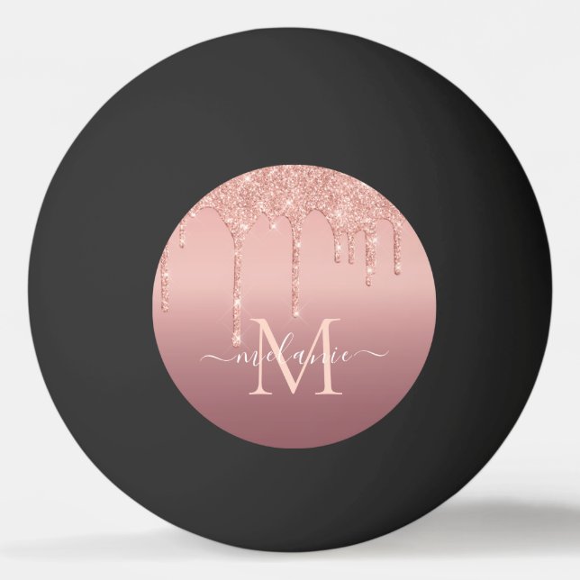 Rose Gold Glitter Your Letter Name Ping Pong Ball (Front)