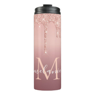 Rose Gold Glitter Your Letter Name Thermal Tumbler