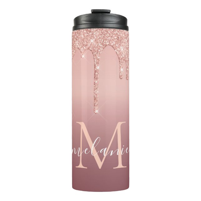 Rose Gold Glitter Your Letter Name Thermal Tumbler (Front)