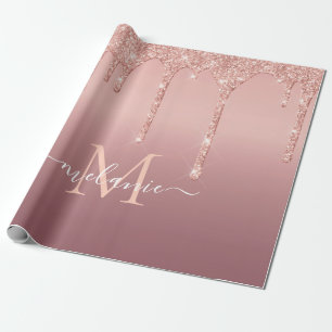 Rose Gold Glitter Your Letter Name Wrapping Paper