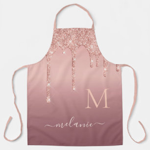 Rose Gold Glitter Your Name and Letter Apron Gift