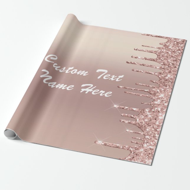 Rose Gold Glitter Your Name Text Wrapping Paper  (Unrolled)