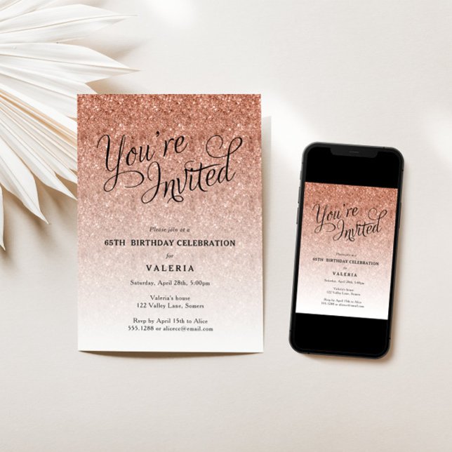 Rose gold Glitter You're Invited Party Invitation (Creator Uploaded)