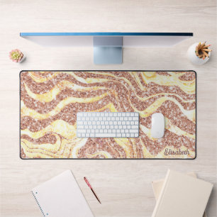   Rose Gold Glitter Zebra Add Name Monogram Luxury Desk Mat