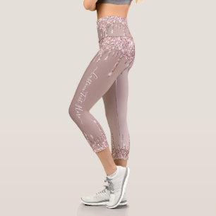 Rose Gold GlitterCapri Leggings with Custom Text
