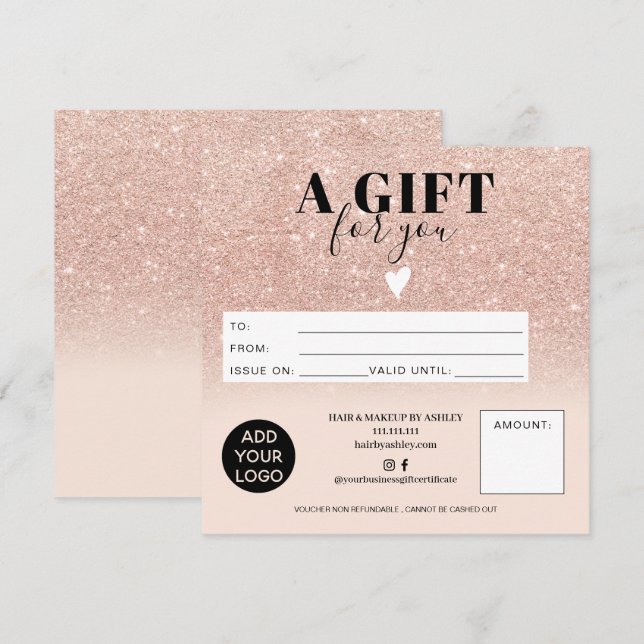 Rose gold glitterpink gift certificate logo (Front/Back)