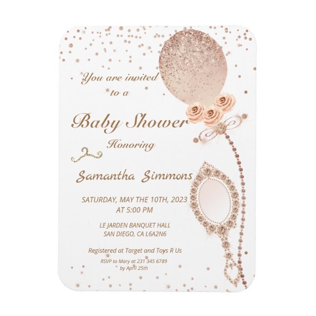 Rose Gold Glittery Balloon Baby Shower Invitation Magnet (Vertical)