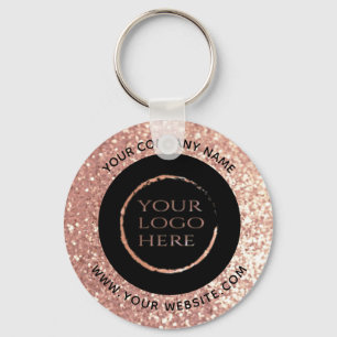 Rose gold Glittery custom company logo keychain