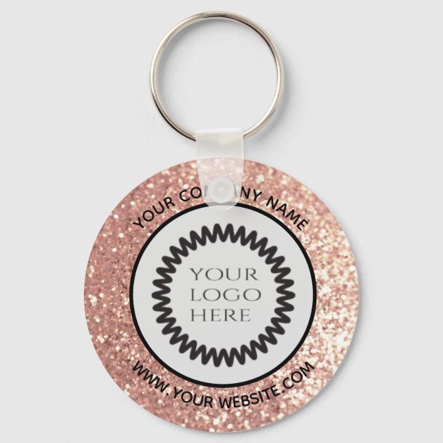 Rose gold Glittery custom company logo keychain (Front)