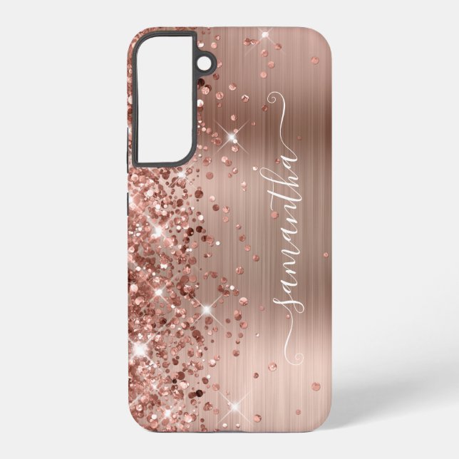 Rose Gold Glittery Foil Girly Signature Samsung Galaxy S22+ Case (Back)