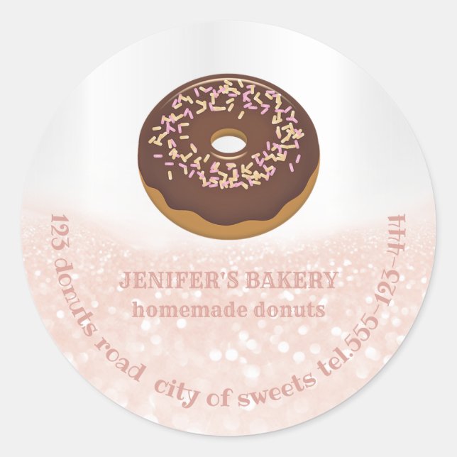 Rose gold glittery homemade doughnuts and sweets classic round sticker (Front)