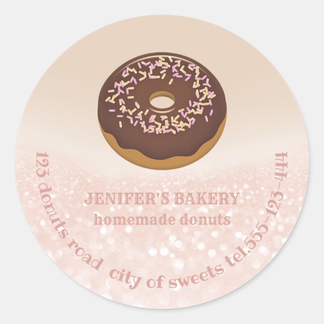 Rose gold glittery homemade doughnuts and sweets classic round sticker (Front)