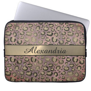 Rose Gold Glittery Leopard Laptop Sleeve