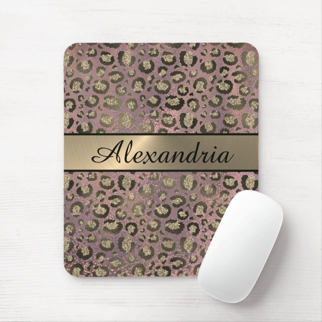 Rose Gold Glittery Leopard    Mouse Mat (With Mouse)