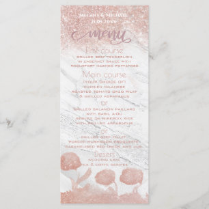 Rose gold glittery marble floral calligraphy menu