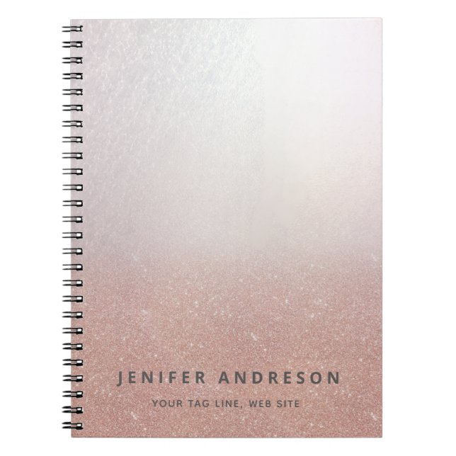 Rose gold glittery ombre modern notebook (Front)