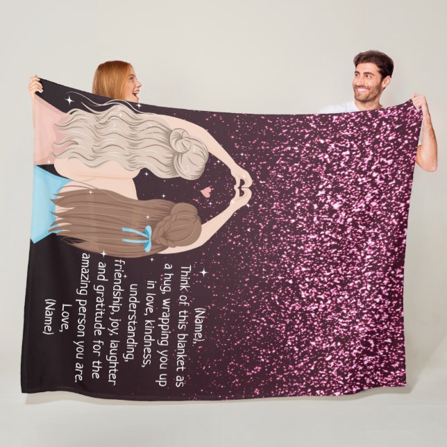 Rose Gold Glittery Sparkle Girls Custom Note Fleece Blanket (In Situ)