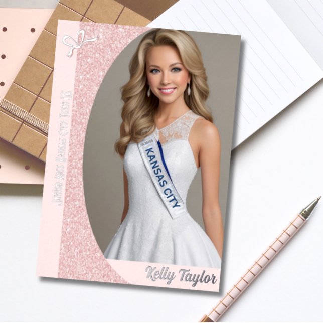 Rose Gold Glitz Foil Autograph Cards for Pageant (Custom Pageant Autograph Card with Real Foil Embossing on the Front and Rose Gold Glitter background)
