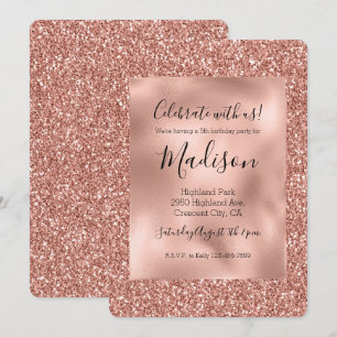 Rose Gold Glitz Stylish Glam Glitter Invitation