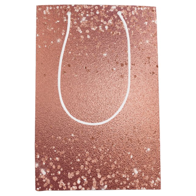Rose Gold Glitzy Glitter Sparkle Medium Gift Bag (Front)