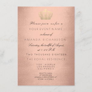 Rose Gold Gold Crown Royal Glitter 16th Bridal Lux Invitation