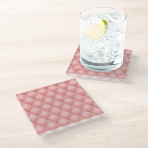 Rose Gold Gold Diamonds Tufted Glass Coaster