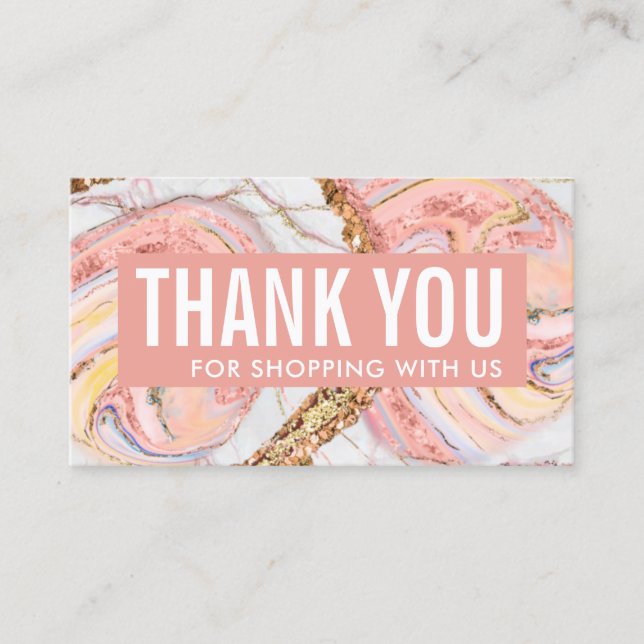 Rose Gold & Gold Geode Marble Business Thank You Business Card (Front)