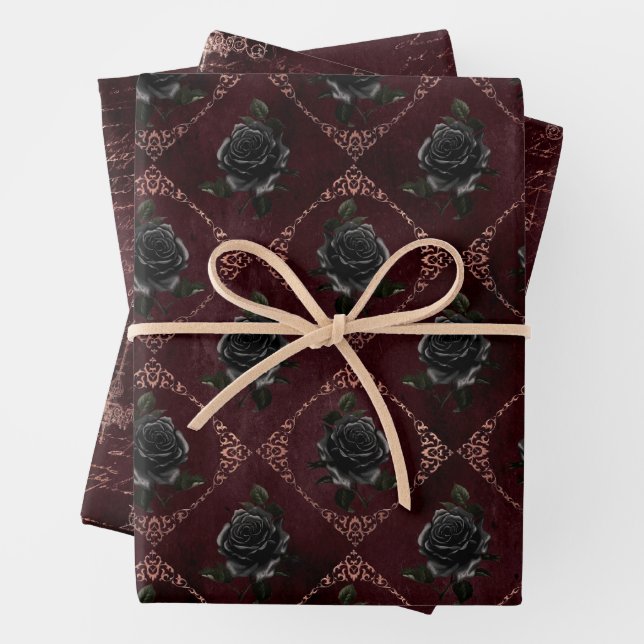 Rose Gold Gothic Halloween  Wrapping Paper Sheet (In situ)