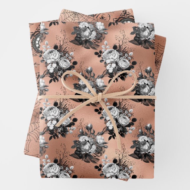Rose Gold Gothic Halloween  Wrapping Paper Sheet (In situ)