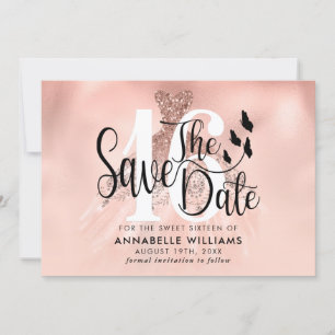 Rose Gold Gown 16th Birthday Party  Save The Date