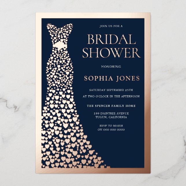 Rose Gold Gown & Border Navy Bridal Shower  (Front)