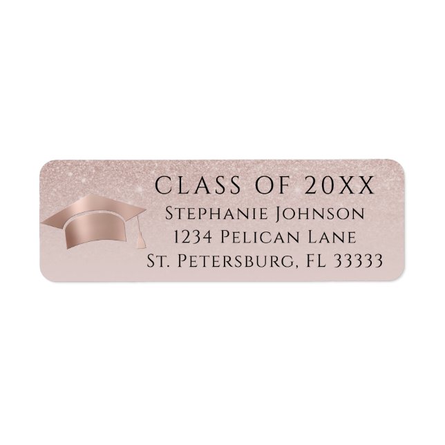 Rose Gold Grad Cap Blush Glitter Return Address (Front)
