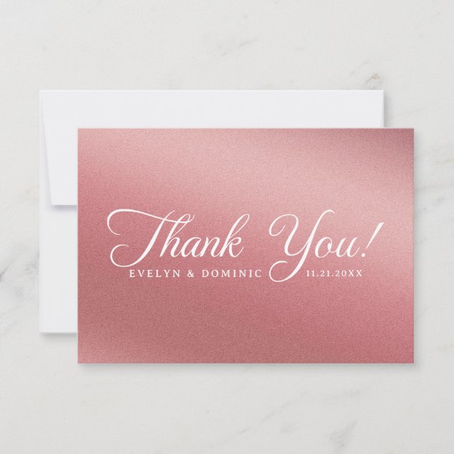 Rose Gold Gradient Modern Minimalist Wedding Thank You Card (Front)