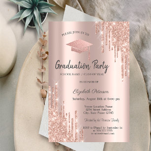 Rose Gold Graduation Cap Glitter Drips,Graduation Invitation