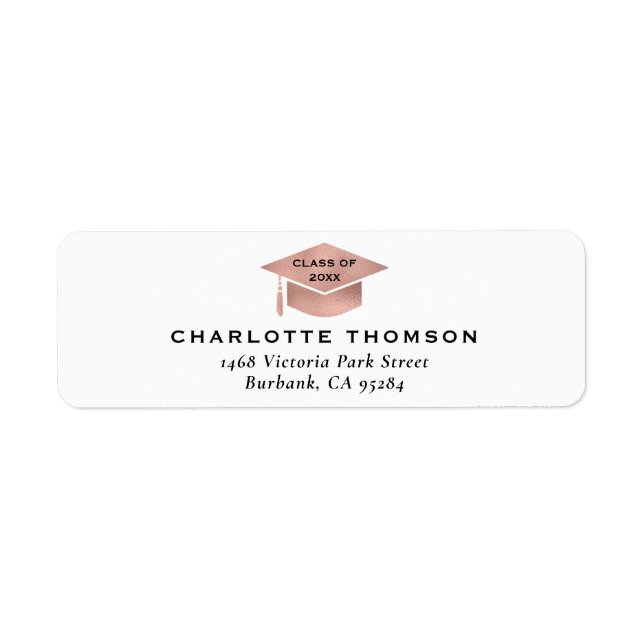 Rose Gold Graduation Cap Tassel Return Address (Front)